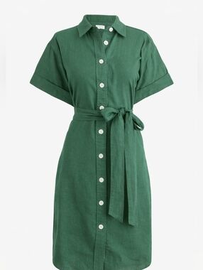 J Crew Linen-blend belted mini shirt-dress